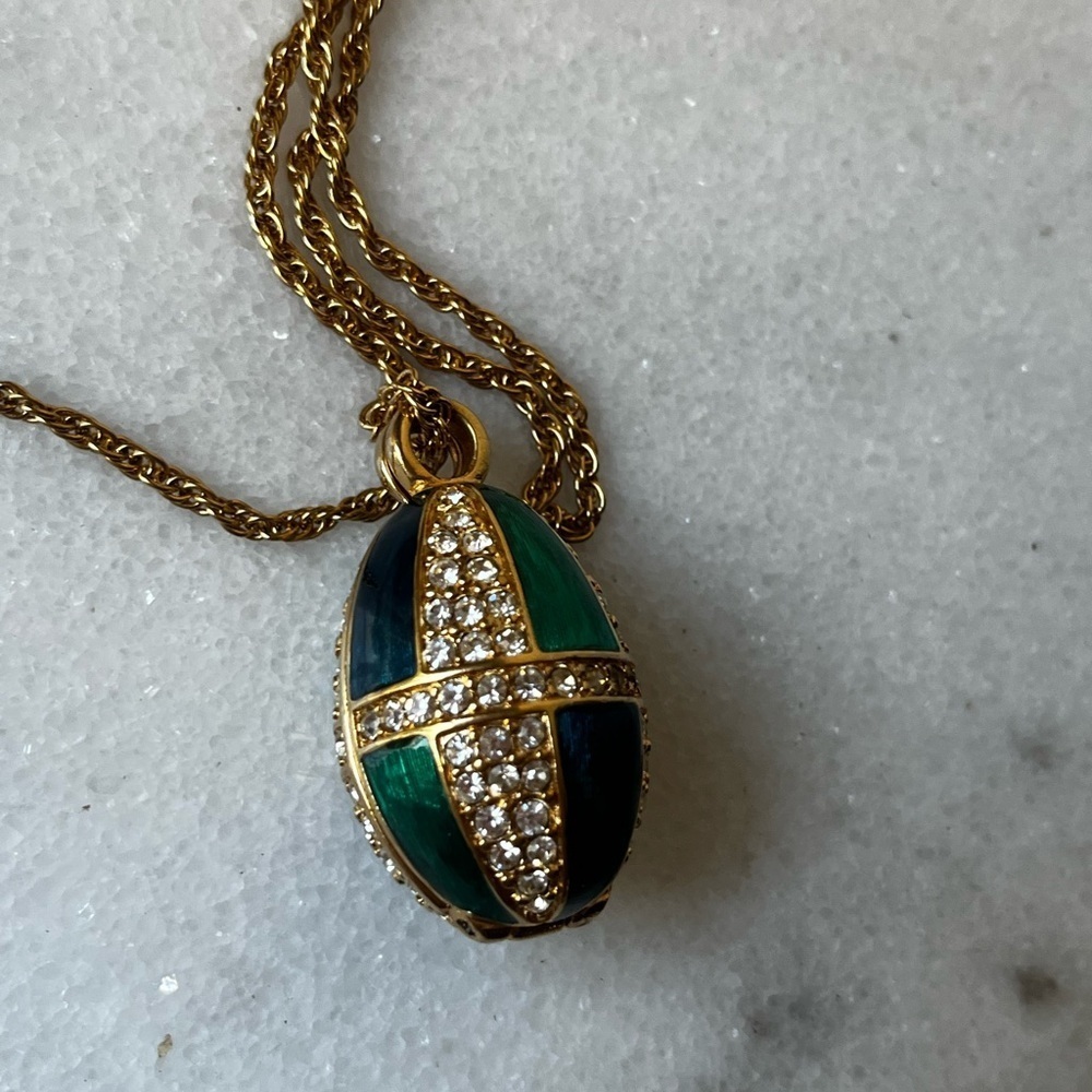 Gold and Blue green Pendant locket Necklace by Swarovski - Picture 3 of 10